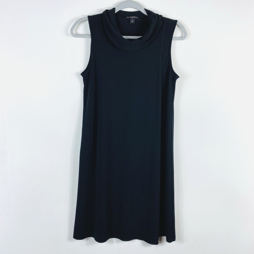 Banana Republic Dress XS Black Sleeveless Mock Neck Stretch LBD